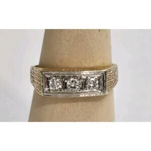 Men's 14k Heirloom Ring .44ct Natural Diamonds 7.7 Grams Bark Style Band